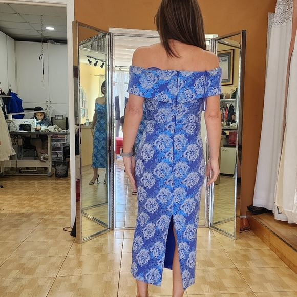 Theia Stretch Jacquard Fitted Cocktail Dress Women's - Picture 7 of 7